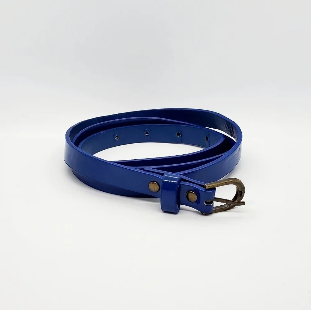 Women's Solid Blue Patent Leather Belt